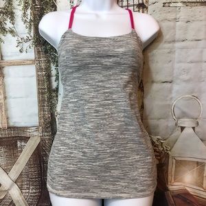 Lululemon athletica Light/dark gray tank with pink racerback top size 4